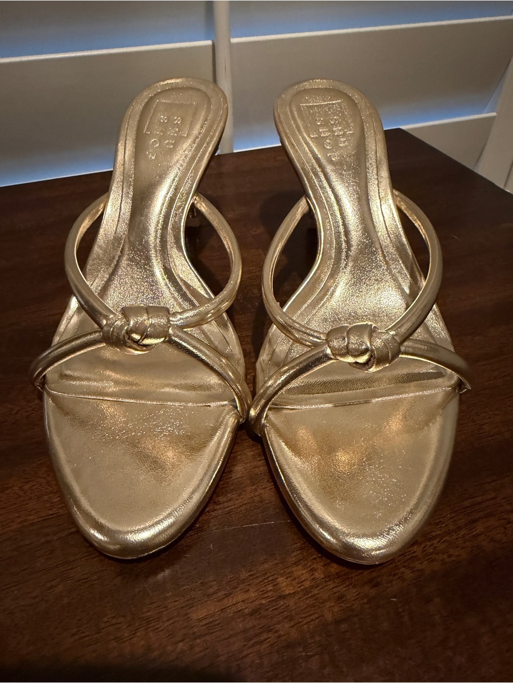 ShuShop Metallic Gold Knotted Strap Slide Sandals